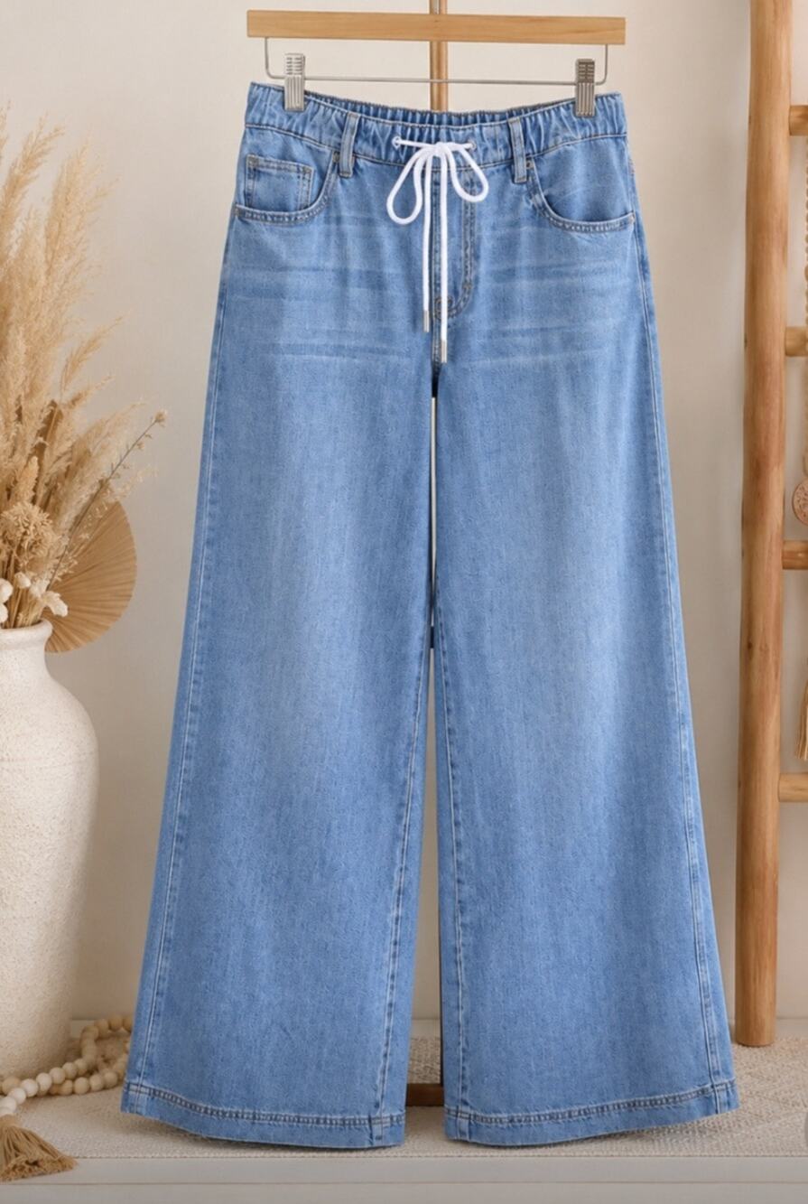 Hidden Denim Jeans Nori Cut High Rise Wide Leg Drawstring New